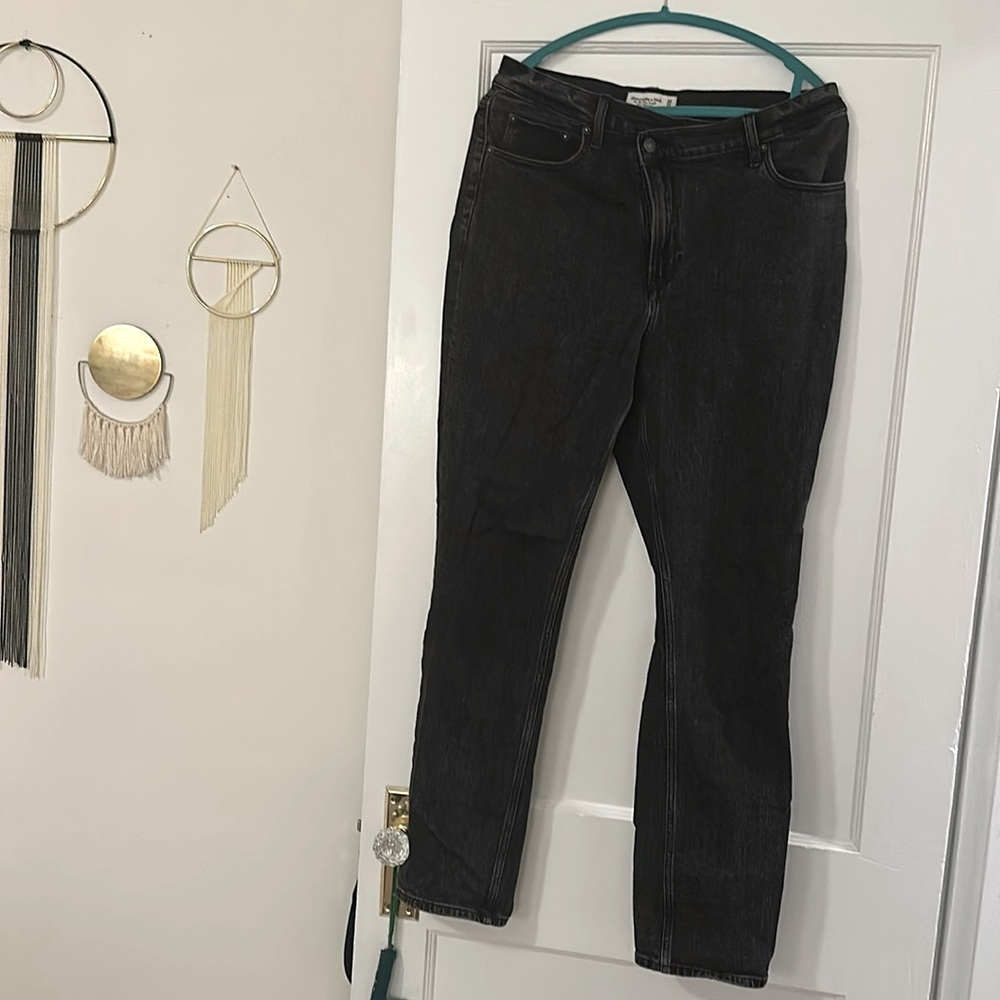 Abercrombie black jeans, asymmetrical zip